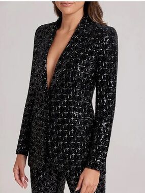 NADINE MERABI Black Sequin Patterned Women's Blazer Jacket XS